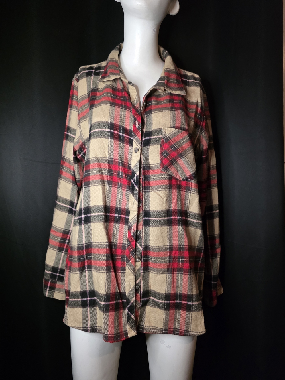 Maurices XXL Tan and Red Plaid Button up Top